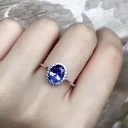 Cluster Rings Natural Blue Tanzanite Stone Ring S925 Silver Gem Fashion Elegant Diana Round Women's Wedding Party Jewelry