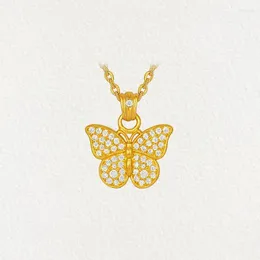 Chains Shining Zircon Butterfly Necklace Ancient Gold Crafts Pendant With Vintage Court Style Exquisite Clavicle Chain Jewelry