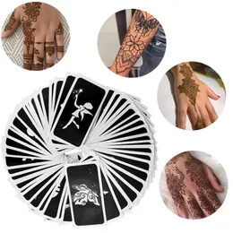 Tatuagens temporárias 100 pçs adesivos de tatuagem de imagem pequena Henna Glitter Tattoo Stencils modelo pintura corporal estêncil papel tatuagem atacado 230621
