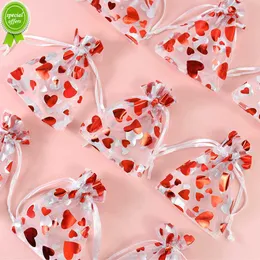 New 20pcs Red Love Heart Organza Bags Wedding Party Gift Candy Drawstring Bag Christmas Valentines Day Jewellery Pouches Display