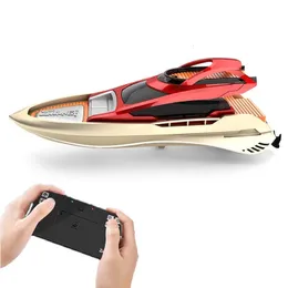 Elektryczne łodzie RC Mini RC Boat Radio zdalny statek z dużą prędkością ze światłami LED 5 km h palm letni basena basen basey modele prezenty chłopiec 230620
