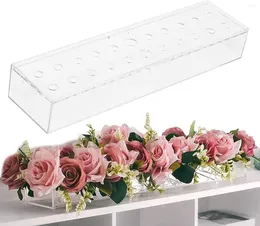 Vazen Bloemenvaas Acryl Rechthoek Rechthoekig Bloemen Middelpunt Voor Eettafel 15.7 Inch Helder Lang 22 Gaten Flowe