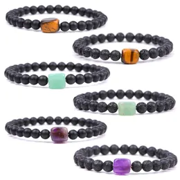 6mm Natural Black Lava Stone Matte Black bead Strands Bracelet Square Amethyst Aventurine Tiger Eye Bracelets for Women Men jewelry