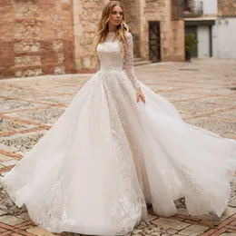 Petite Silver Fluffy Princess Lace Wedding Dress with Long Train See Through Sleeve Bridal Wedding Clown White Women Dress for Bride