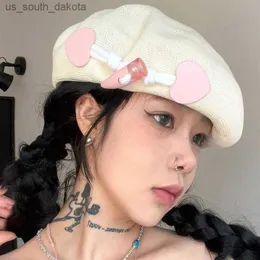 2023 Ins Популярные вязаные шляпы Beret для женщин весна и летняя шляпа French Fashion Horn Bugle Painter Cap L230523