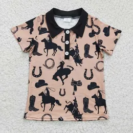 Polos Wholesale Baby Boy Summer Western Horse Polo Shirt Beachwear Kid Clothing Wholesale Short Sleeves Top Children Infant Clothes 230620