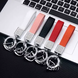 Beautiful Genuine Leather Car Handbag Decorate Key Chain BlingBling Rhinestone Clasp Keychain for Women Gift