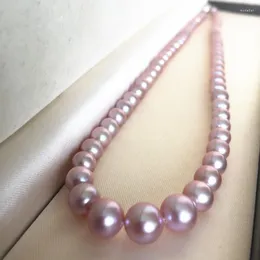 ネックレスイヤリングセット女性18インチ美しいPO持続天然paihu淡水真珠8 --- 9cmタワーチェーン4-9 mm紫色のほぼroun