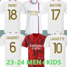 24 Lyon 23 Soccer Jerseys Maillot de Foot Caqueret OL 2023 2024 Home Football Shirt Aouar Barcola Castello Jr Cherki Boateng Dembele Gusto Man Kids Kit Presid