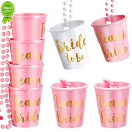 New 1-6pcs Team Bride To Be Cup Bicchierini in plastica Collana Hen Addio al nubilato Forniture per feste Decorazioni di nozze Regalo per addio al nubilato