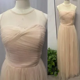 2023 African Blush Pink Abiti da damigella d'onore Immagine reale Gioiello Collo Tulle Piano Lunghezza Senza maniche Aperto indietro Formale damigella d'onore Abiti da sposa