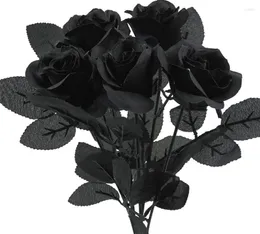 Party Decoration 20st Black Rose Artificial Flower Realistic Silk Bouquet For Wedding Table Centerpiece Vase Decor Halloween DIY