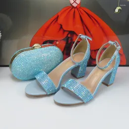 Sandaler Baoyafang Ab Blue Bridal Wedding Shoes and Purse Women mode Summer tjock häl kväll festväska kvinnlig ankelrem