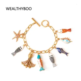 Bangle Böhmen Ocean Beauty Charms Armband Bangle Hand Emalj Fishes Conch Seastar Tassel Pendants TOGGLE BRAMET PULSERAS 230620