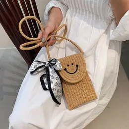 Beach Bags Feng Pian Cute Smiling Face Mobile Phone Bag Women's Summer New Knitted Mini Crossbody Scarf Small
