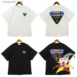 メンズTシャツ2023SS RHUDE Tシャツ男性女性最高品質のゆるい逆三角形ペーシングレターシンプル印刷短袖T230621