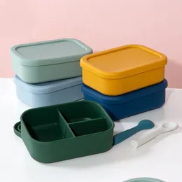 Other Baby Feeding Gift Solid Food Silicone Dinner Plate Container Storage For Cereals Microwave Heating Lunch Box With Lid 230620