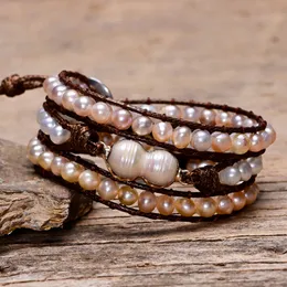 Bangle unik presentarmband färskt vatten pärla natursten 3 lager handgjorda elegant charm slå gåva för kvinnor armband dropp 230620