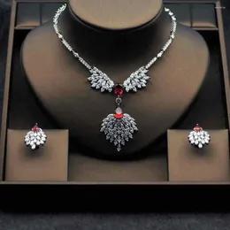 Necklace Earrings Set Fashion Top Crystal CZ Bridal Elegant Flower Shape White Gold-Color Earring Parure Bijoux Femme N-282