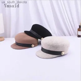 Lady Visiere Cappello Autunno Inverno Fibbia Rotonda Cintura Decorata Fedora di Lana Berretto Femminile Moda Britannica Berretto Retro Berretto Militare L230523