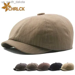 CHRLCK Vintage Striped Berets Men's Autumn Fashion Newsboy Caps Male Artist Flat Visor Peaked Hat Men Spring Casual Boina Gorras L230523