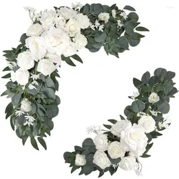 Flores decorativas Placa de casamento Flor Swag Simulação Arco Festa Recepção Entrada Bem-vindo Decoração floral artificial Pacote com 2