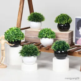 Planters POTS Artificial Plants Potted Green Bonsai Small Tree Grass Plants Pot Ornament Fake Flowers For Home Garden Bedroom Decoration R230621
