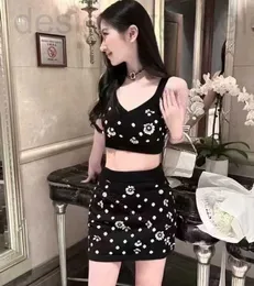 Two Piece Dress designer Women's dresses 2023ss spring and summer luxury brand new knitted strappy sexy skirts two-piece set delicate flower embroidery