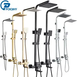 Bathroom Shower Heads POIQIHY Black Faucet Set Wall Mount 8''Rainfall Head With Handheld Sprayer Bathtub Mixer 230620