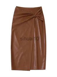 Skirts Fitshinling PU Faux Leather Midi Skirts For Women Clothing 2023 New In Fashion Streetwear Slim Split Skirt Female Elegant Saias J230621