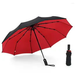 Şemsiye Rüzgar Geçirmez Çift Katman Dayanıklı Şemsiye Tam Otomatik Yağmur Erkekleri Kadınlar 10K Güçlü Lüks İş Erkek Büyük Şarapol