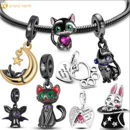 Argento sterling 925 per ciondoli Pandora autentici perline da donna Bracciali perline Animali neri Pet Cat Paw Print Ciondola