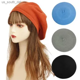 Geebro Women 15 Colors Soft Casual Canted Beret Женская мода винтажная сплошная вязаная шляпа для уличной одежды Hat L230523