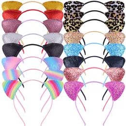 Cute Children's Kid Sequined Cartoon Sweet Two-sided Headband Leopard Print Girl Headband Cat Ear Accessories Headwear