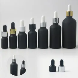 200 × 100ml 50ml 30ml 20ml 15ml 10ml 5ml Matt Black Grapper Dropper Bottles زجاجة زيت أساسية مع قطارة Amsox