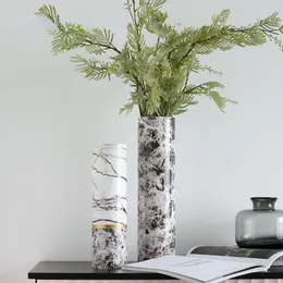 Vasen Home Gerades Rohr Marmorartige Keramikvase Modell Raum Weiche Dekoration Blumenarrangement