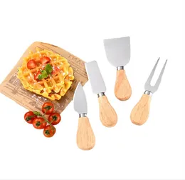 4pcs/sets Cheese Knives Board Set with box Oak Handle Butter Fork Spreader Knife Kit Kitchen Cooking Tools Useful Accessories JL1260