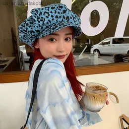 Japanese Retro Leopard Print Octagonal Hat Women Spring and Summer Fashion Painter Newsboy Hats Showing Face Small Cloud Beret L230523