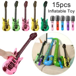 Balões de festa 15pcs Instrumentos infláveis Pacote de sopro Conjunto Instrumento de simulação Guitarras Saxofones Microfones Conjunto de balões de música Brinquedo de festa 230620