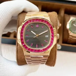 2023 NOWOŚĆ Przybywa TOP NAUTILUS WATM MEN AUTOMATIC WATCHES 5711 Srebrny zespół Red Diamonds Rame Rame Stainles Mens Mechanical Di Lusso Data na rękę 04-2