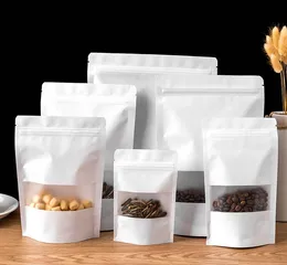 Tätbara väskor Vit Kraft Paper Bag Stand Up Zipper Återställbar matklass Snack Cookie Packing Bag DFG