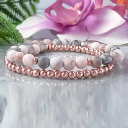 Braccialetti a maglie MG1061 Diaspro rosa e bracciale avvolgente con perline di ematite da 4 mm Dainty Boho Gem Stone Anxiety Relief Stacking