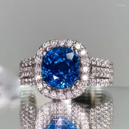 Wedding Rings Luxury Engagement With Dark Blue Crystal Cubic Zirconia Women's Jewelry Daily Collocation Elegant Accessories