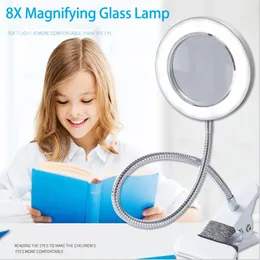 Magnifying Glasses 8X Illuminated Magnifier Flexible Rotation Desktop Magnifying Glass for Soldering Iron Repair/Table Lamp/Skincare Beauty Tool 230620
