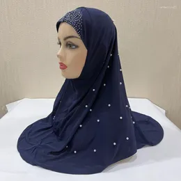 Ropa étnica H016 hermoso hiyab musulmán adulto 70 60CM con cuentas hechas a mano bufanda islámica chal pañuelo en la cabeza sombrero Armia Pull On Wrap