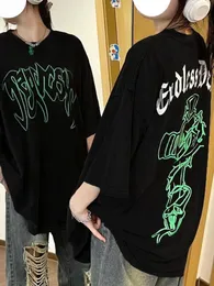 Camiseta feminina com top cruzado hiphop camiseta preta feita de algodão puro manga curta legal feminina folgada design de moda de alta rua 230620