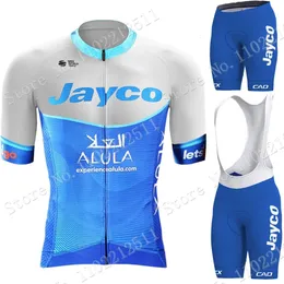 Cykeltröja sätter Team Jayco ALULA Set Short Sleeve Blue Men Clothing Road Bike Shirts Suit Bicycle Bib Shorts Mtb Maillot 230620