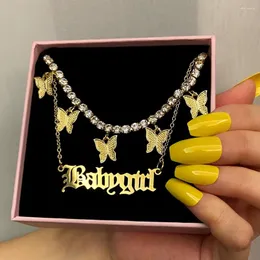 السلاسل فقط تشعر بالمعادن رسائل Babygirl رسائل قلادة سلسلة التنس قلادة للنساء Hip Hop Butterfly Roged Out Jewelry Gift