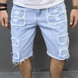 Men's Jeans Slim fit Ripped Denim Shorts Stylish Holes Solid Casual Straight Summer Streetwear Men Five-point Pants