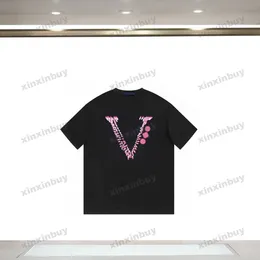 Xinxinbuy Men Designer Tee Tシャツ23SSパースペクティブレタープリントRoma半袖コットン女性ホワイトブラックブルーM-3XL